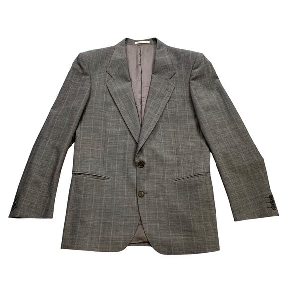 Yves Saint Laurent Blazer Mens 39-40 Grey Wool Plaid Sport Coat Notch Lapel - Picture 1 of 11